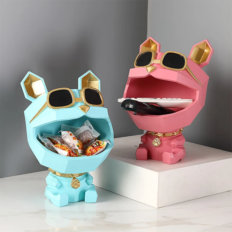

Resin Big Mouth Dog Statue French Fighting Dog Sculpture Figurine Key Candy Container Decoration Home Decoration Accessory