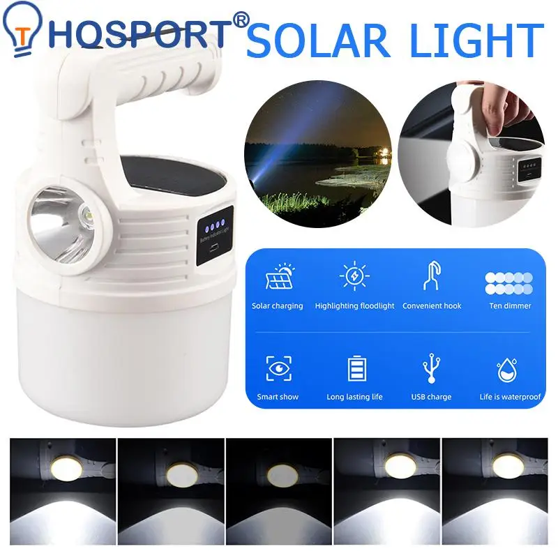 

Водонепроницаемый портативный ручной фонарь, светодиодный фонарь на солнечной батарее, 10 передач, с зарядкой от USB, для барбекю, сада, пикник...