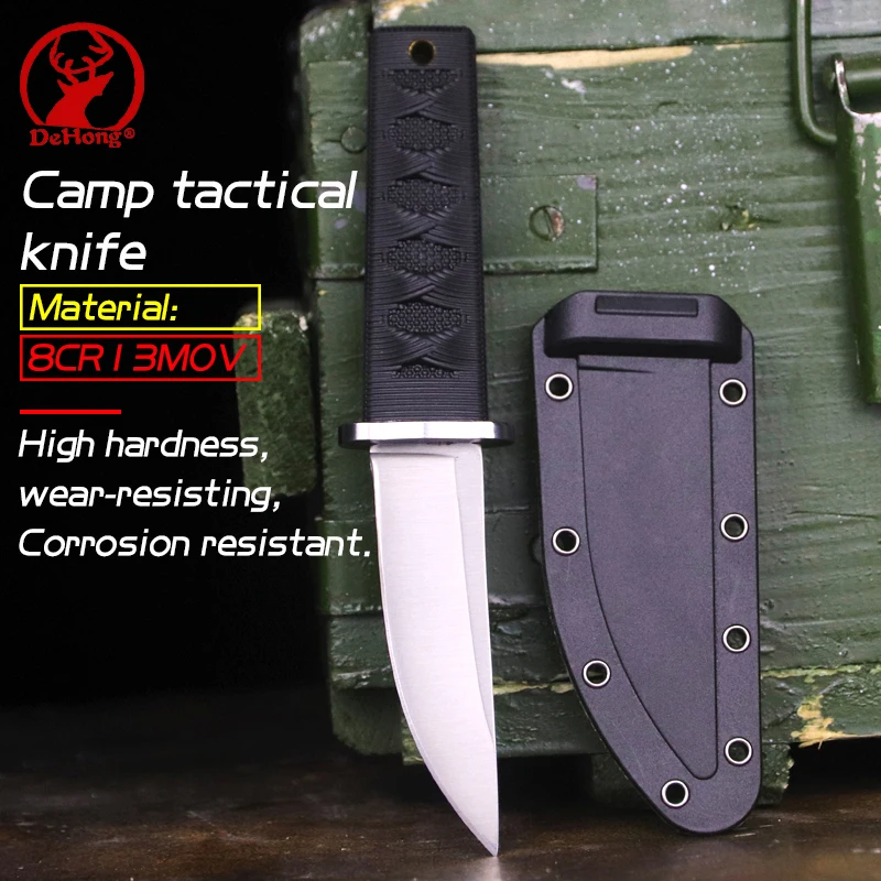 

High hardness D2 Camping tactical knife Jungle adventure survival straight knife Defensive hunting knife outdoor rescue