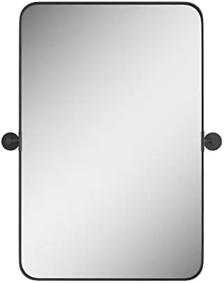 

x 28 Inch Pivot Bathroom Mirror - Modern Black Metal Framed Rectangular Vanity Mirror - Farmhouse Rectangle Tilting Bathroom Mir