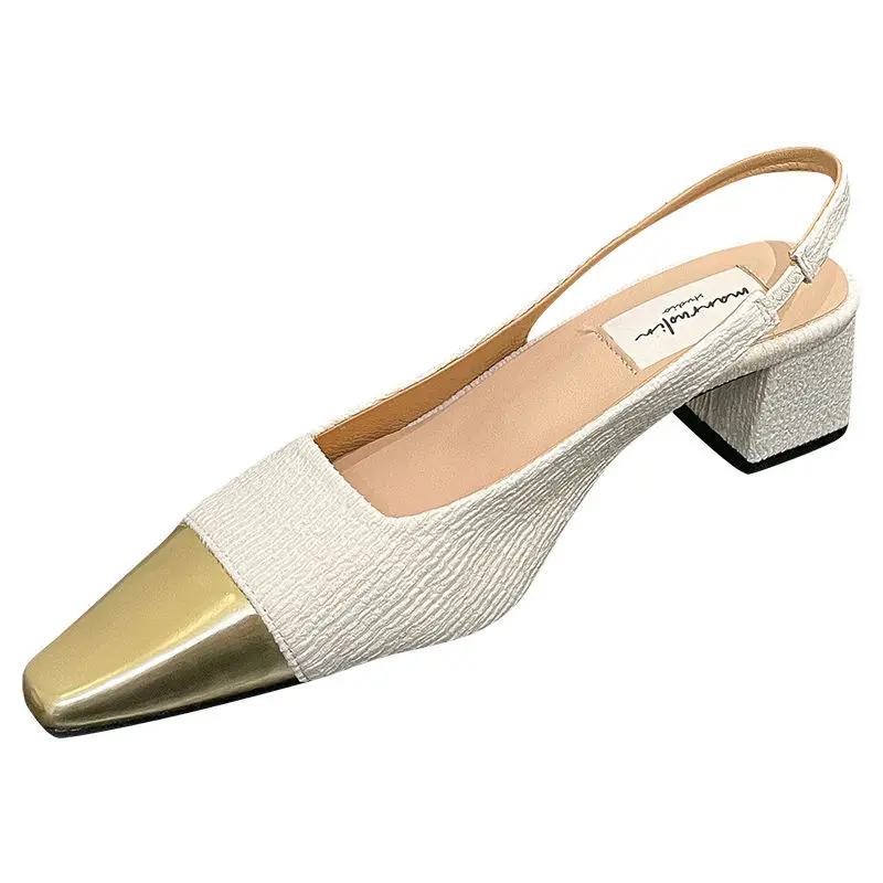 Colored High Heels Women's Spring/Summer 2023 New French Elegant Back Hollow Thick Heels Sandals with Skirts and Single Shoes