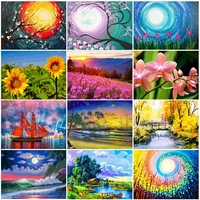 diy ab drill diamond painting starry sky flower landscape mosaic kit boat sea sunrise embroidery home decoration art gift crafts