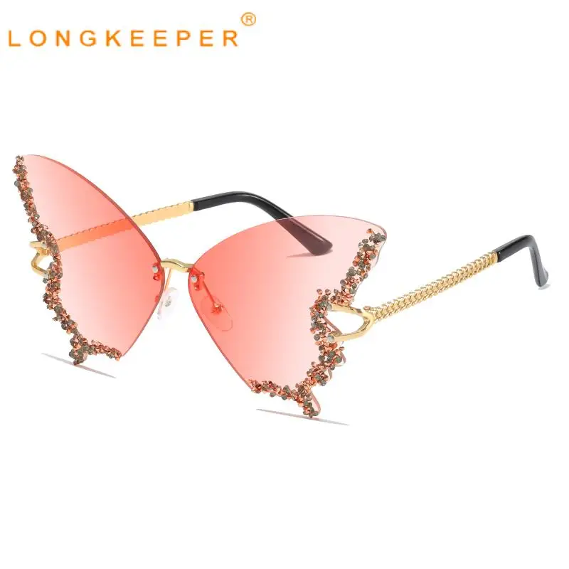 

New Fashion Diamond Vintage Sunglasses for Women Brand Desinger Metal Rimless Butterfly Sun Glasses Uv400 Eyewear Gafas De Sol