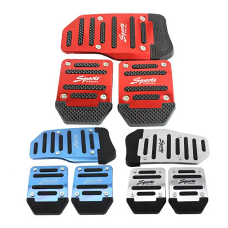 

Aluminum Manual Series Automatic Non-Slip Car Pedal Cover Set Kit Red/Blue/Silver Auto Accessories