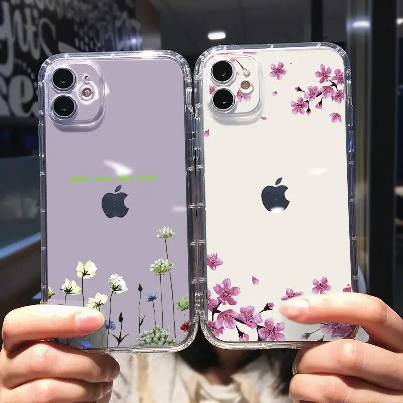 

Flower Leaves Transparent Case For iPhone 11 Phone SE 2020 8 Plus 7 7P X Xr Xs 6 6s 11 12 13 Max Pro Mini 2ogj Coque Capa