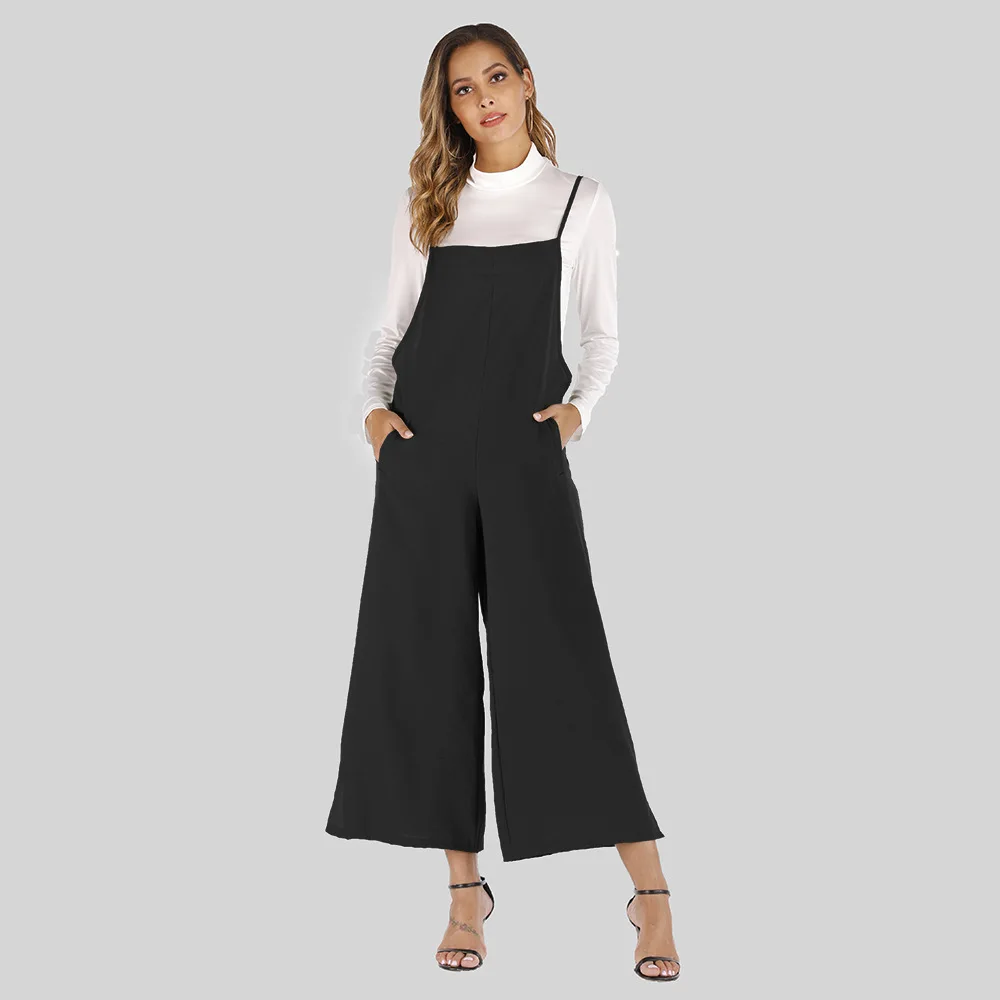 5XL Plus Size Women's Clothing Fashion Casual Solid Color Suspender Double Pocket Mid-Length Straight Ladies Jumpsuit Bib Pants