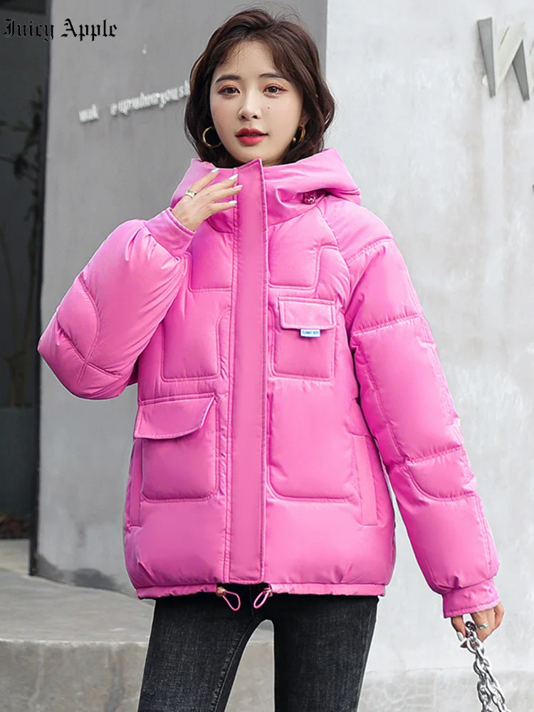 Short Parkas Woman Winter 2022 New Jackets Casual Thick Warm Hooded Solid Coats Female Clothing Streetwear Outwear Loose Jacket