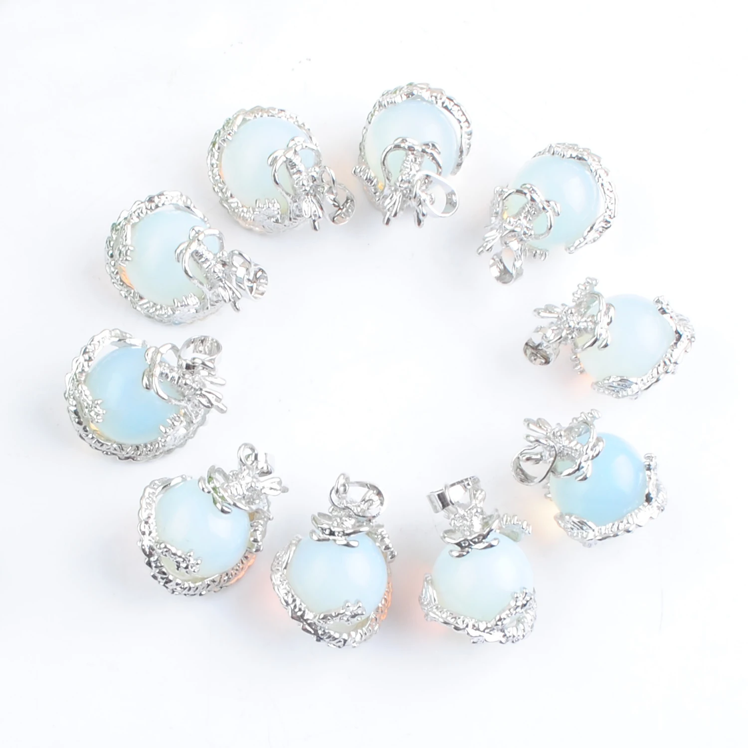 

Wholesale 10Pcs Opal Stone Natural Round Ball 16mm Bead Pendants Dragon Wrap Reiki Chakra Healing Amulet Jewelry TN3131