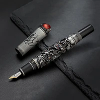 vintage jinhao full metal fountain pen dragon king embossed heavy ink pen iridium effmbent nib for office business writing