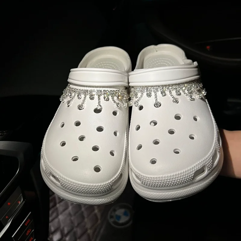 Luxury Vintage Croc Charms Resin Diy Pearl Chain Shoes Charms Gold Diamond-Mounted Shoe Accessories Fashion Elegant Women