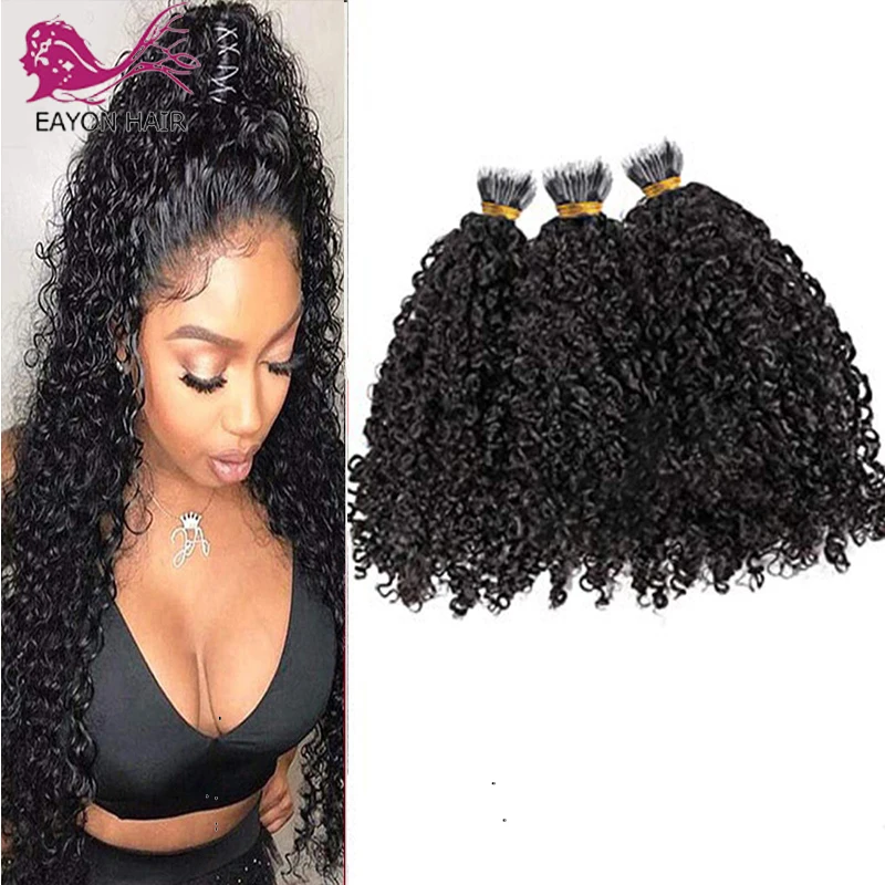 

Eayon 100 Pcs 1g/s Nano Ring Hair Micro Beads Hair Extensions Remy 100%Human Hair Pre-bonded Sassy Curly Brazilian 28inch