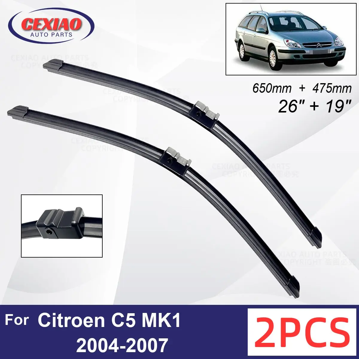 

Car Wiper For Citroen C5 MK1 2004-2007 Front Wiper Blades Soft Rubber Windscreen Wipers Auto Windshield 26" 19" 650mm 475mm