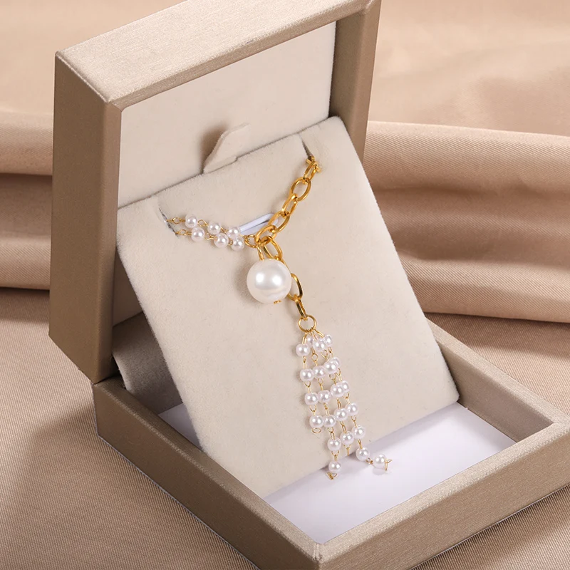 

Trend Elegant Stainless Steel Necklaces Jewelry Wedding Pearl Pendant For Women Fashion Girl Kids White Imitation Pearl Necklace