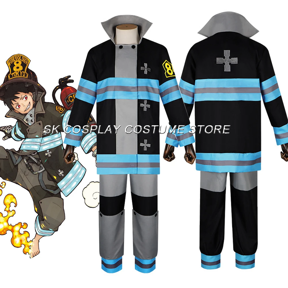 Аниме Shinra Kusakabe Косплей Костюм Топ Брюки Пальто Пожарный Униформа Пожарного