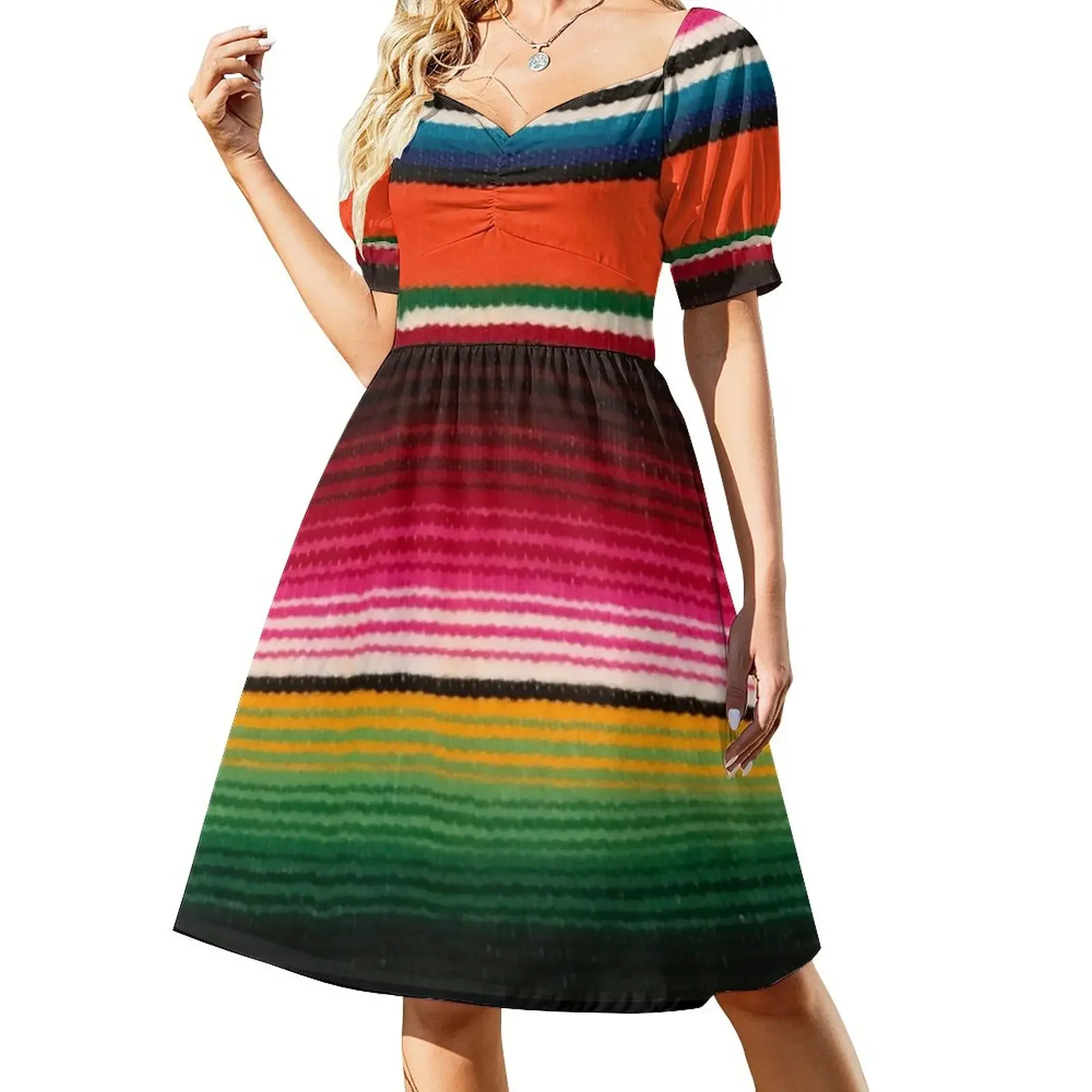 КРАСИВАЯ MEXICAN SERAPE Платье с короткими рукавами платья летние юбкой женские 20л.