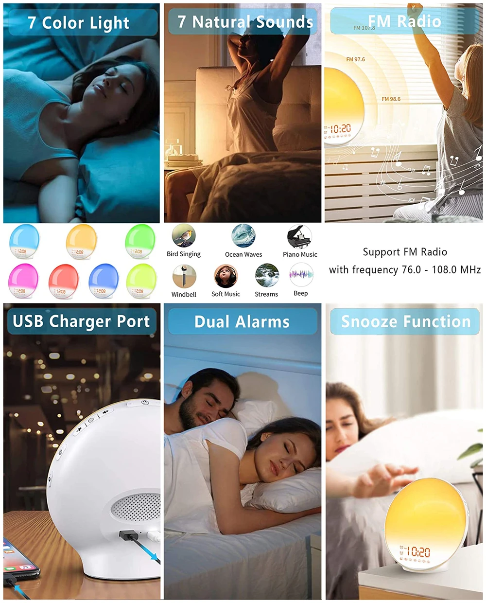 Свет пробуждения цифровой будильник сnooze ночник имитация восхода солнца помощь