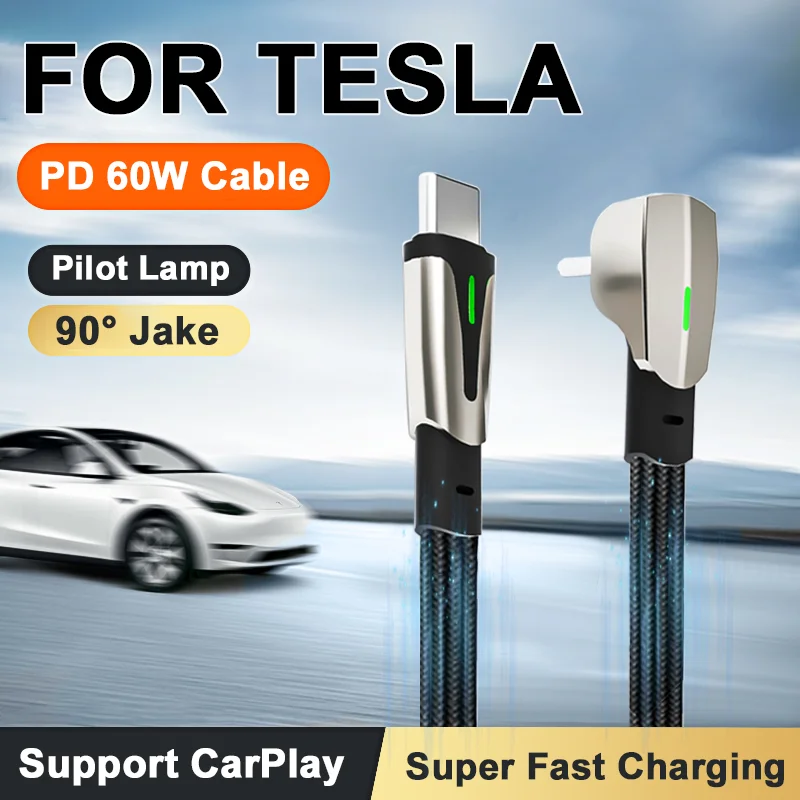 Фото Супербыстрый зарядный кабель PD 60 Вт для Tesla CarPlay с USB C на Type C для iPhone 15 Pro Max Samsung Galaxy S24 модели Y 3 X S серии №1