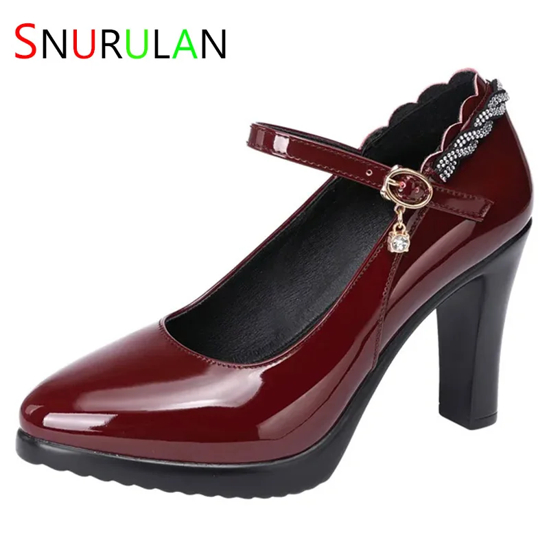 

Lady Pumps Pointed Toe Office Lady Pumps Buckle Strap Platform High Heels Women Shoes Four Season Patent Leather Shoes