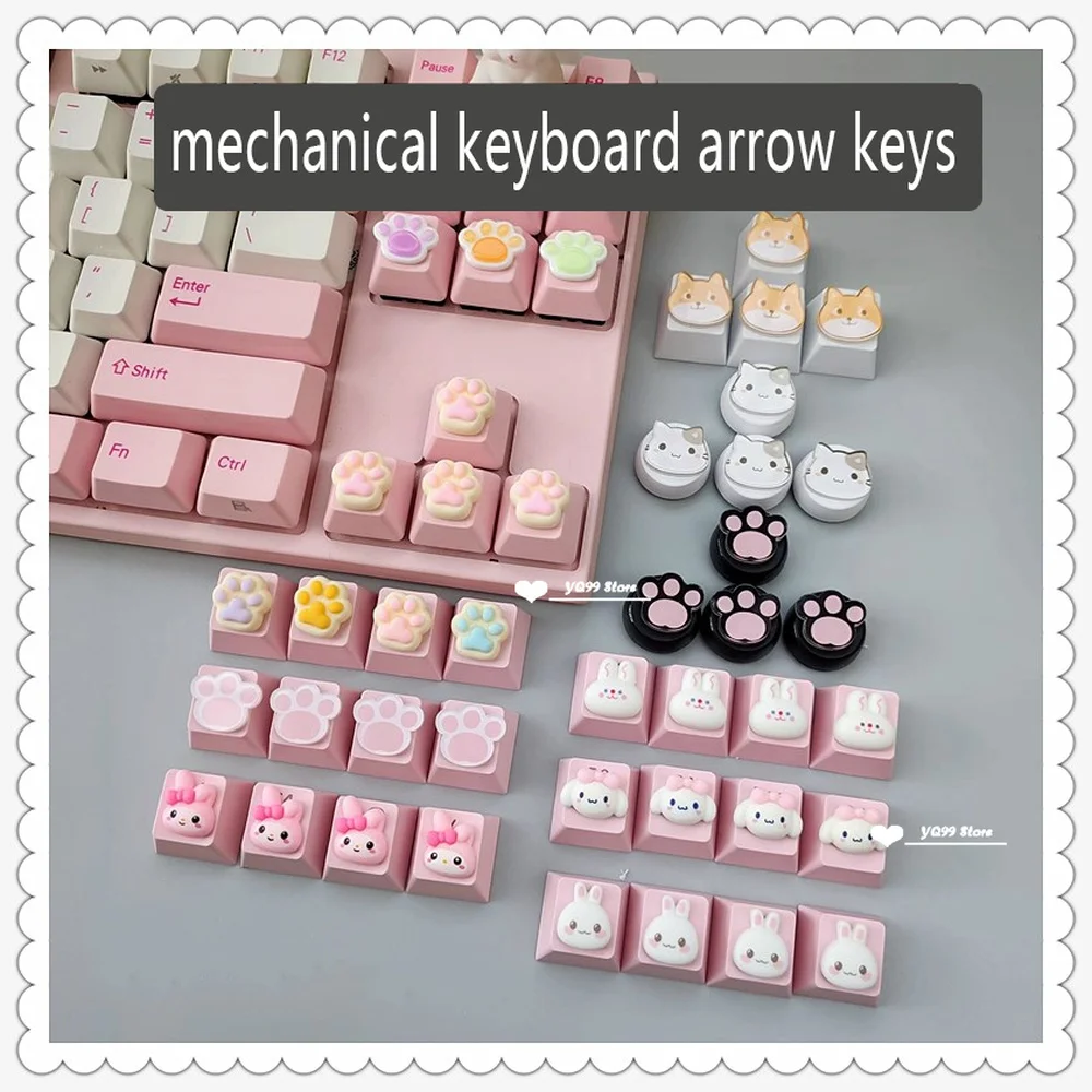 4pcs/set Lovely Cat Claw Key Cap Personality Cat Paw Keycaps for Mechanical Keyboard R4 Arrow Keys Pink Cute DIY Keycaps