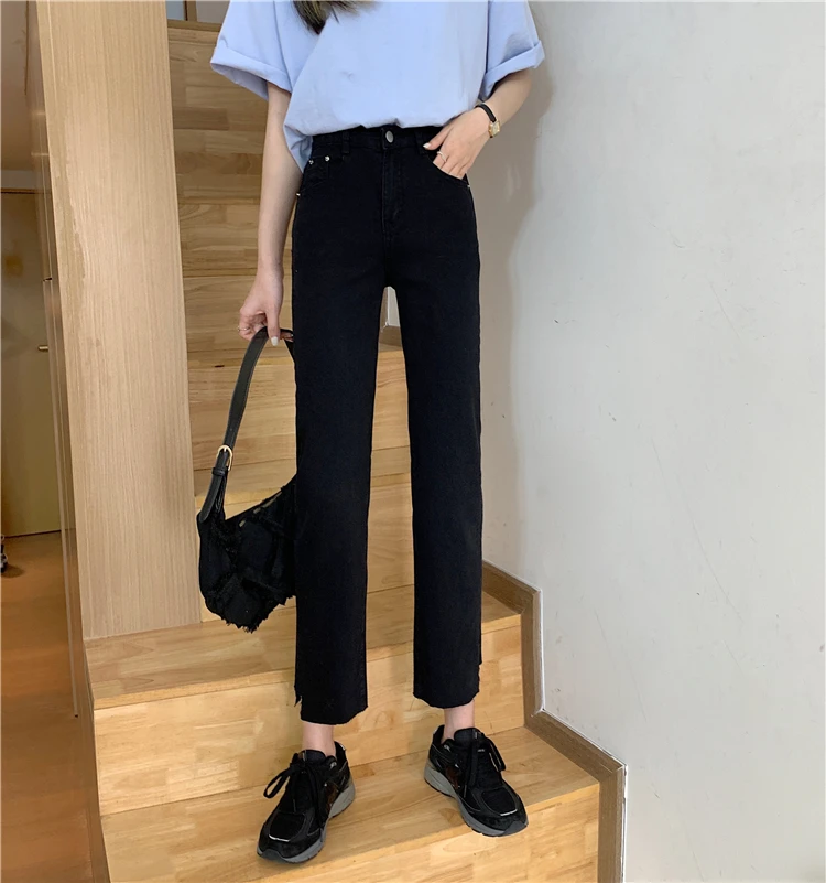 

DD1439 New high waist slim irregular ninth jeans women's pencil pants jeans