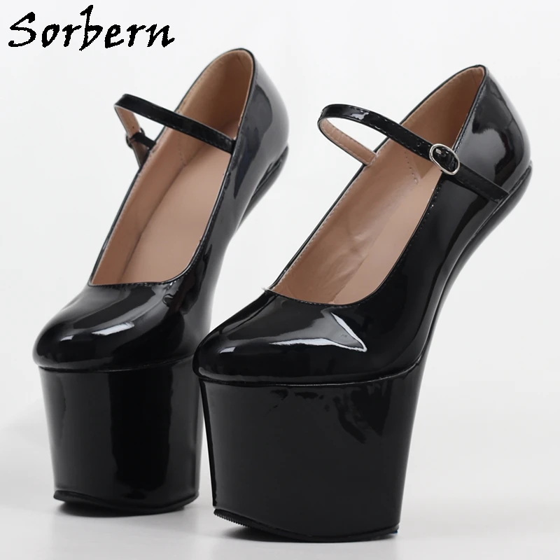 Sorbern Bdsm Heelless Mary Janes Shoes 20cm High Heels Thick Platform Pump Patent Unisex Platform Shoes Plus Size 46