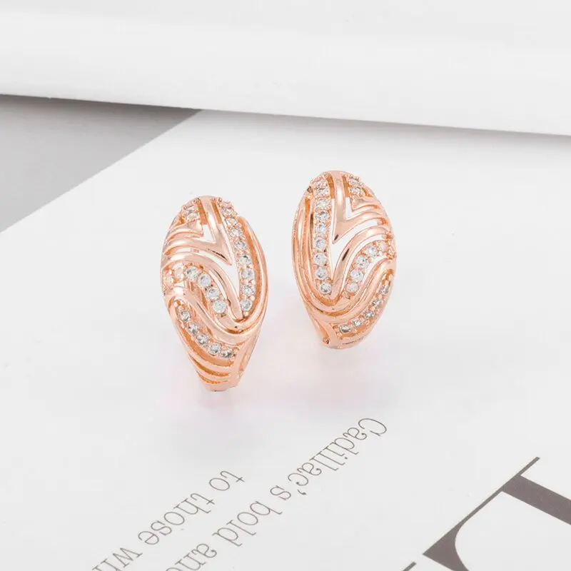 

New Hollow Drop Earrings Rose Gold Colorful Zircon Fashion Ladies Wedding Luxurious Delicate Noble Jewelry