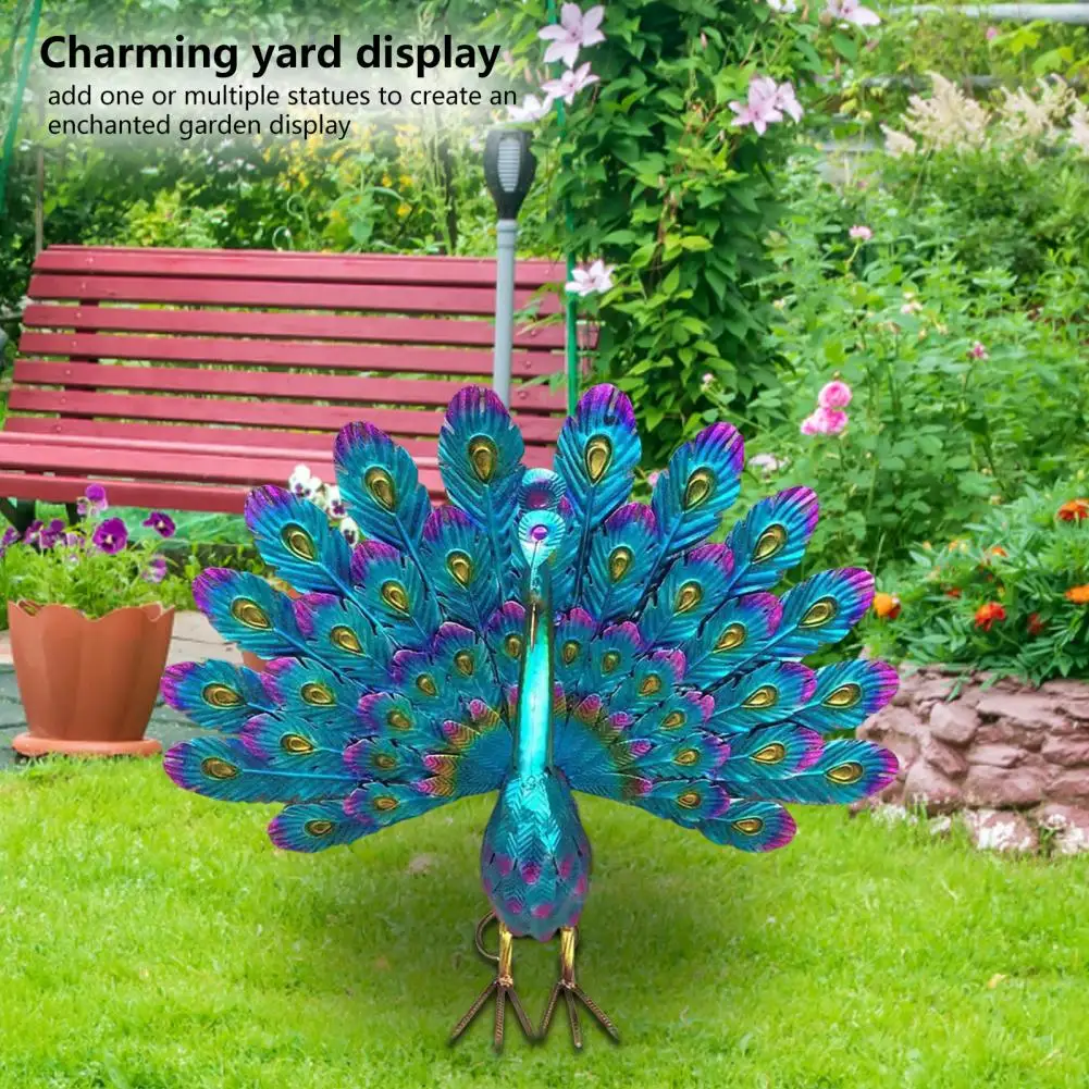 Peacock Figurine  Eye-catching Rust-Proof Bright Colors  Wear-resistant Peacock Ornament Garden Supply