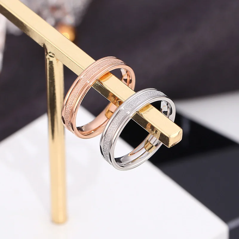 

KERLA Korean Fashion Rose Gold Stainless Steel Frosted Large Size Ring Steel Color 4mm 6mm Wide Simple Geometric Type for Women