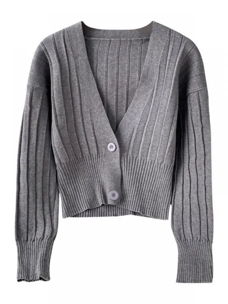 

Fall Winter Women Pink Cardigan Coat Sweater Vintage Slim Thin Solid Color V Neck Singel Breasted Casual All Match Knitted Tops