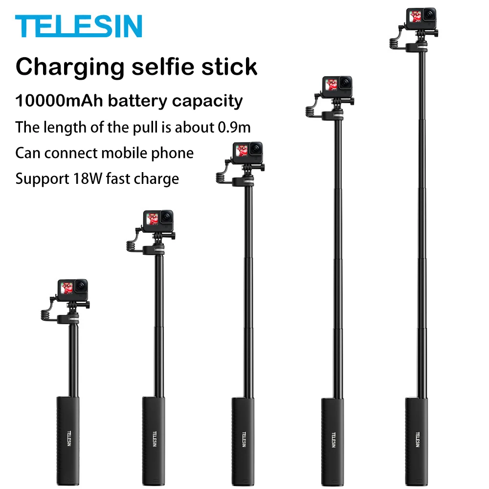 

TELESIN Charging Handle Selfie Stick 10000mah Power Bank Universal for GoPro11/10/9/ Insta360/ DJI Action 3 Camera /Smart Phone