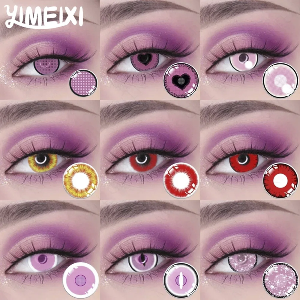 

YIMEIXI 2Pcs Cosplay Pink Colored Lenses For Eyes Makeup Halloween Anime Eye Contacts Lens Beauty Pupil Yearly Use Fast Shipping