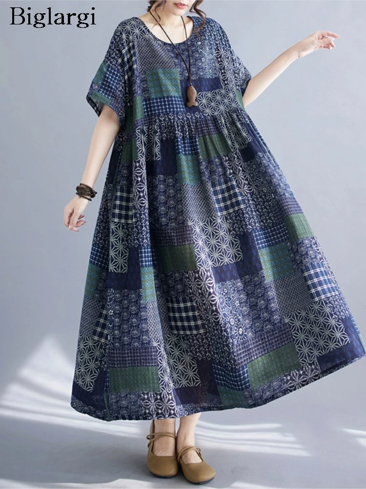 Женское длинное платье-трапеция с цветочным принтом свободное плиссированное