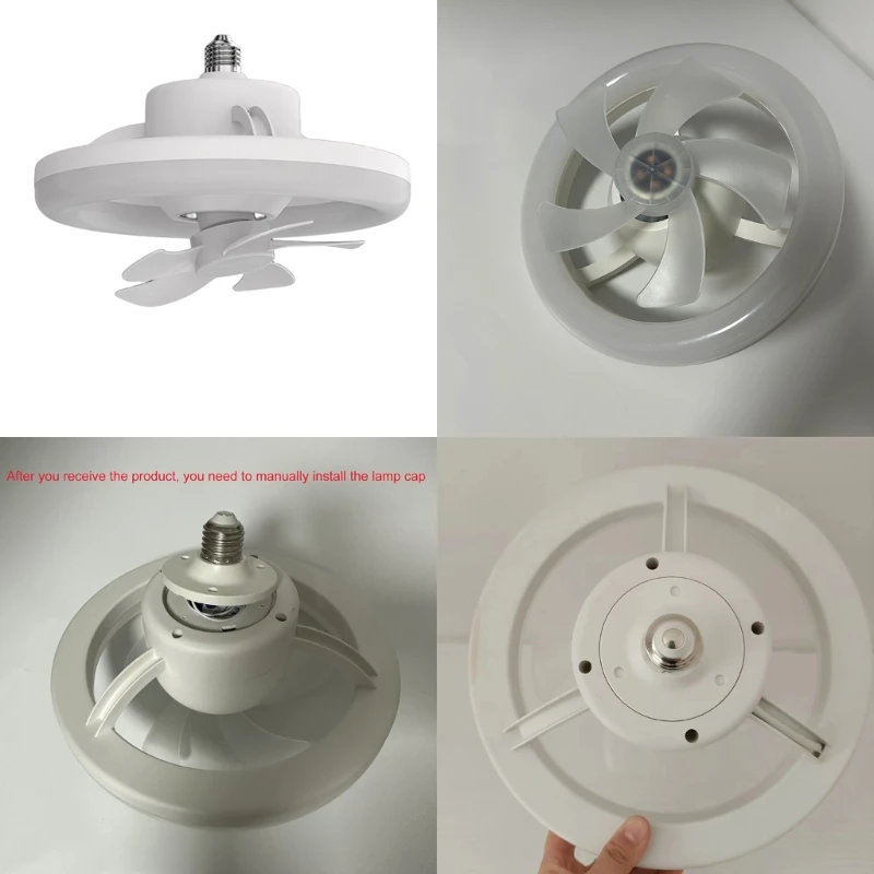

86V-265V 360° Oscillating E27 LED Fan Lamp Ceiling Fan 3-Color Light Adjustable 3000-6500K for Home Office