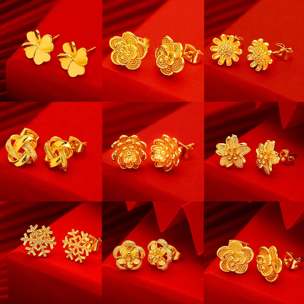 

Flower/Heart/crown/fox Many Kinds of Pattern Stud Earrings for Girl Children Lady Yellow Gold Filled Charm Pretty Jewelry Gift