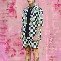 fashion man beach sets checkerboard pattern