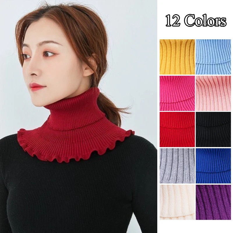 

Women Knitted Fake Collar Scarf With Wooden Ears Warm Turtleneck Knitted False Fake Collar Detachable Scarf Clothing Accessories