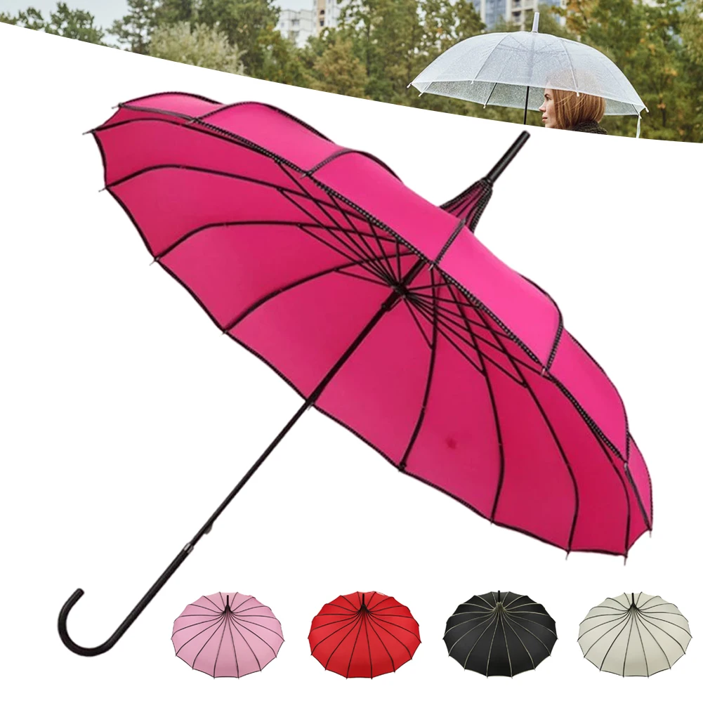 

Windproof Fresh-Style Umbrellas Solid-Color Reinforcement Windproof Parasols For Outdoor Use