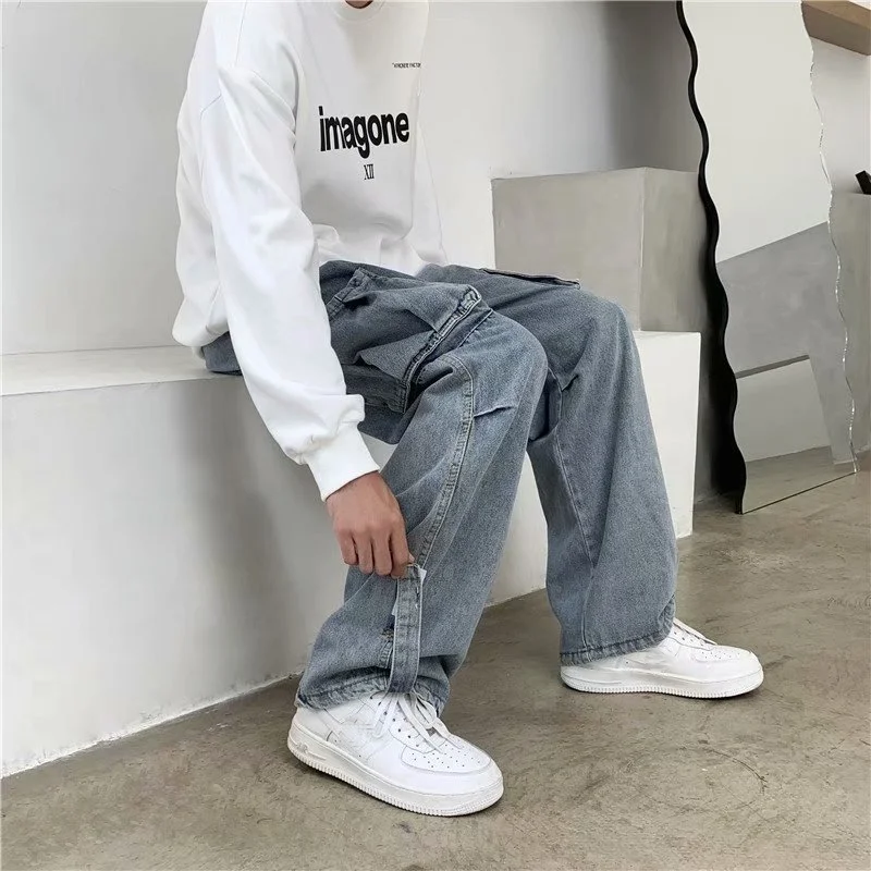 Hip Hop Jeans Men Baggy Cargo Pants Casual Big Pocket Denim Trousers Vintage Plus Size Bottoms Fashion Streetwear Y2K Clothing