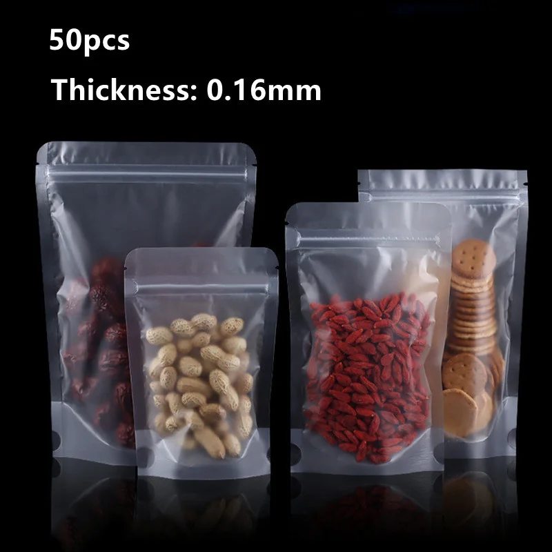 

50pcs Frosted Plastic Zipper Bags For Nougat Candy Cookie Food Snack Packaging Ziplock Pouch Kitchen Storage Organizer