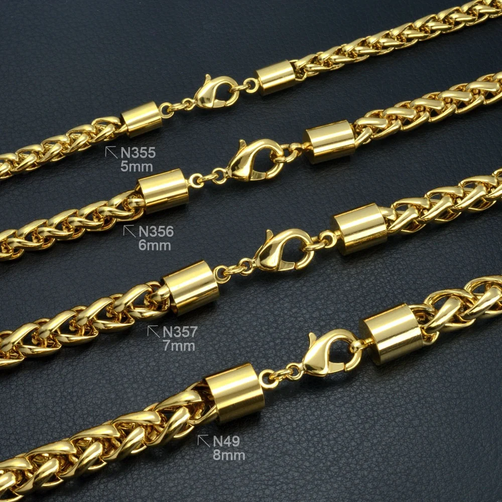 

Ahappy Mens 18CT Gold Vacuum plating Weaved 50 60 70cm twisted singapore Chain Necklace gift jewelry