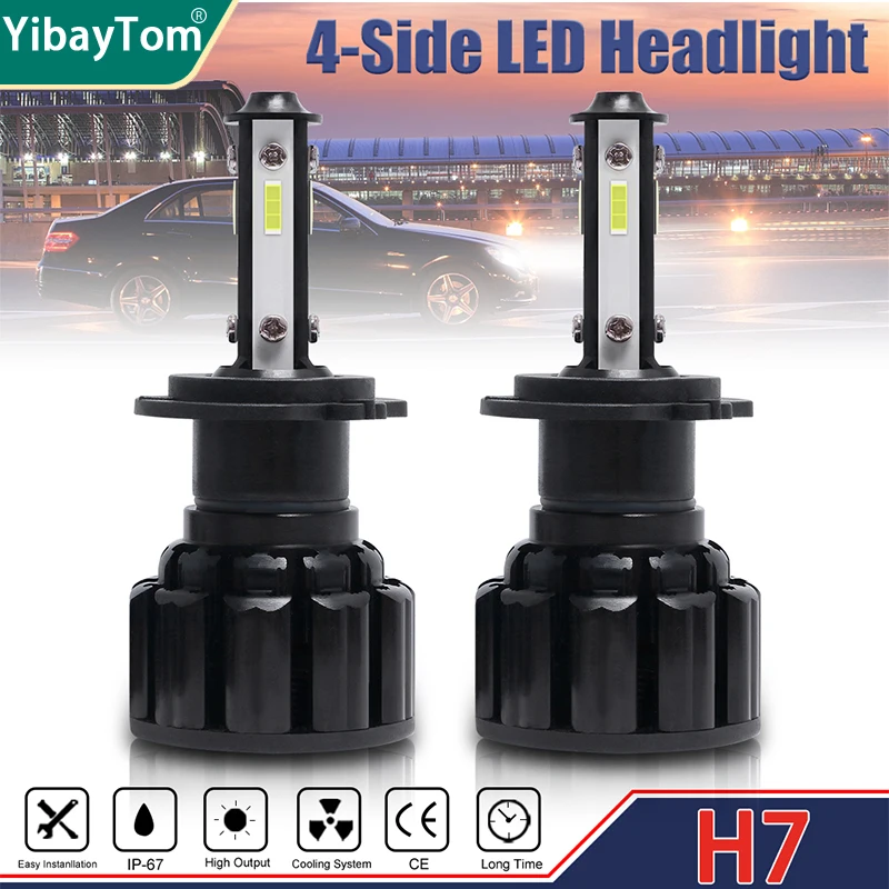 2ps Super Bright 120W H7 LED Headlight Bulbs Kit Car Headlamp 20000LM 6000K White Hi/Lo Beam DRL Fog Light Replacement Plug&Play