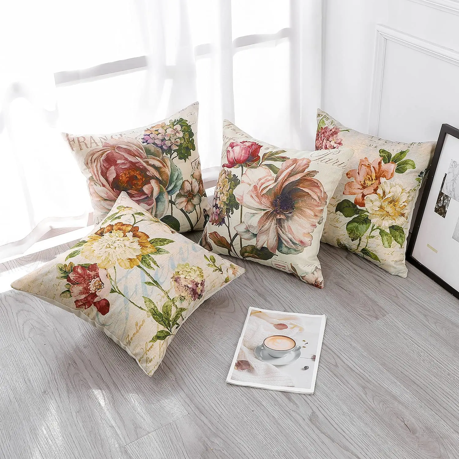 Льняная наволочка в американском стиле винтажная Цветочная для дивана дома