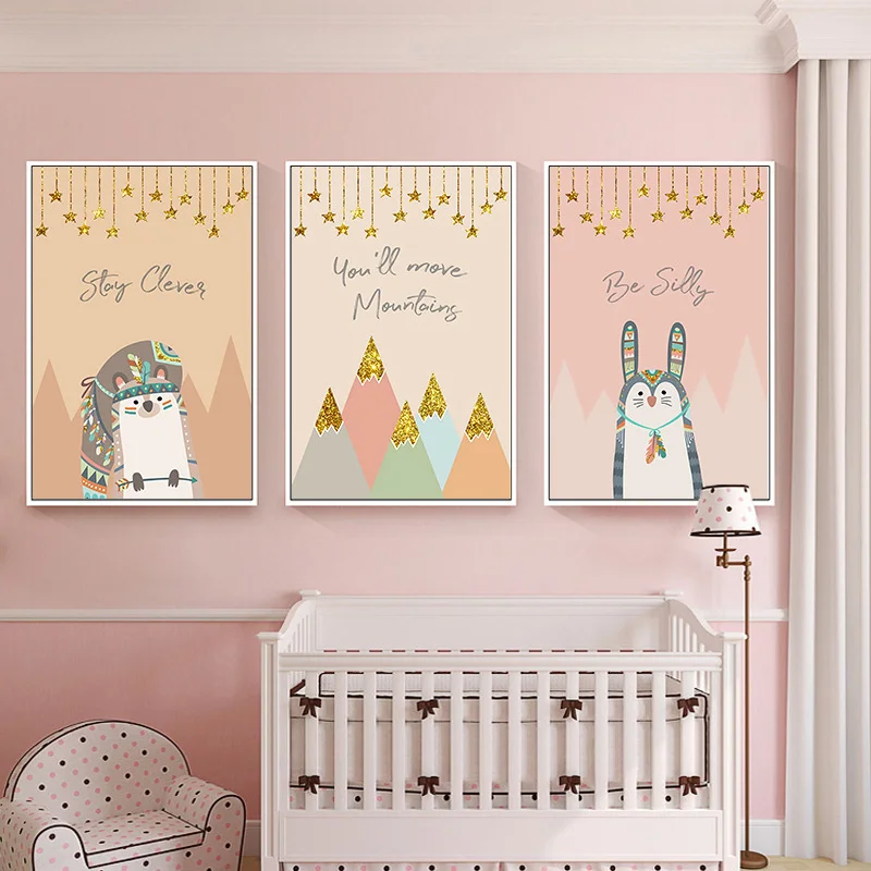 

2022 Room Decoration Painting Nordic Small Fresh Cartoon Abstract Animal Fox Rabbit Art Home Children's Room Wall Painting