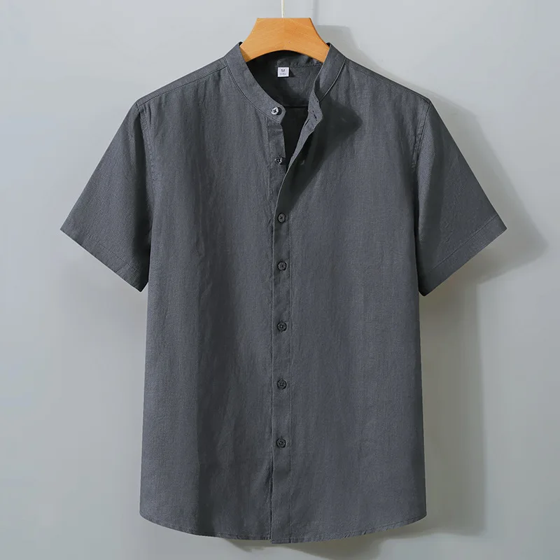 

Новая мужская льняная дышащая рубашка с коротким рукавом, однотонная Повседневная Базовая льняная рубашка, топы, рубашки для мужчин