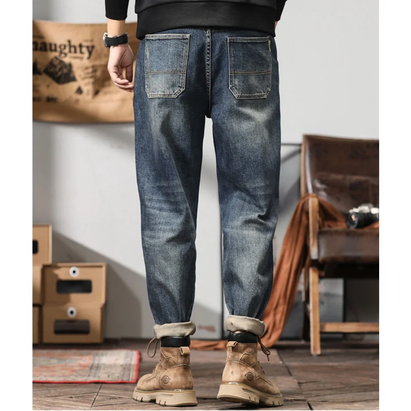 Streetwear Men American Vintage Loose Blue Jeans 2022 Autumn and Winter New Pattern Fashion Straight Cylinder Trousers Female