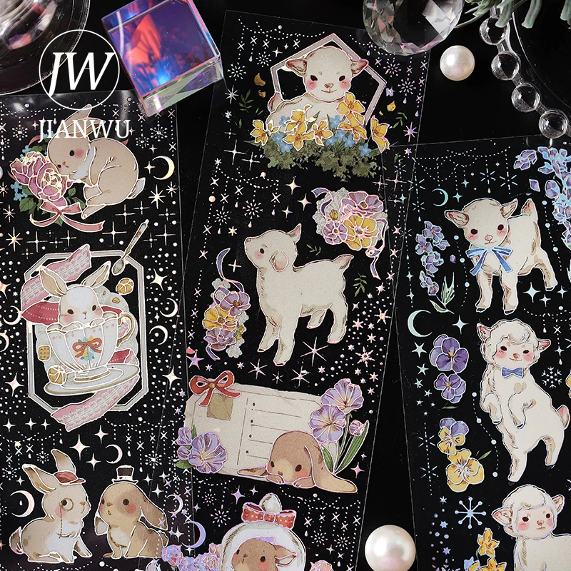

JIANWU 3 Sheets Cute Hot Silver Stereo Sticker PET Cartoon Journal Decoration Collage Scrapbooking Stickers Kawaii Stationery