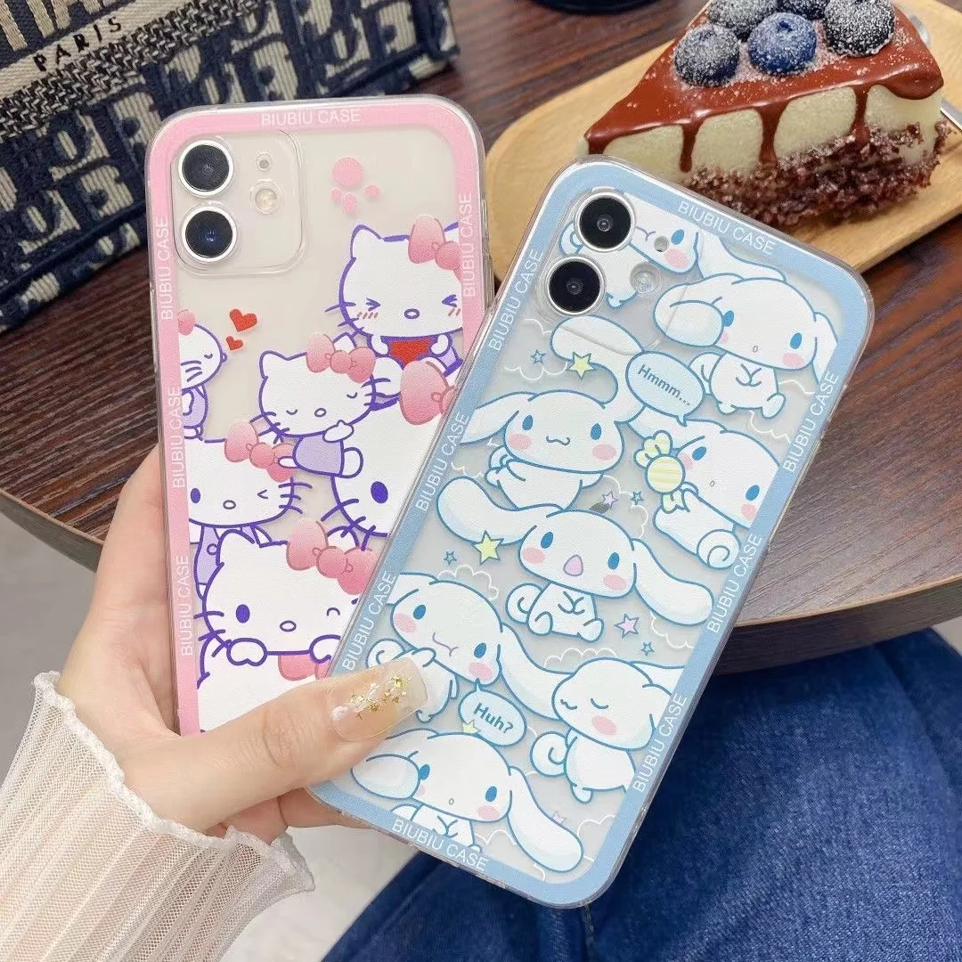 Sanrio Hello Kitty аниме Cinnamorroll чехол для iPhone 14 13 12 мягкий защитный мультяшный Прозрачный чехол для телефона для милой девочки игрушки подарки