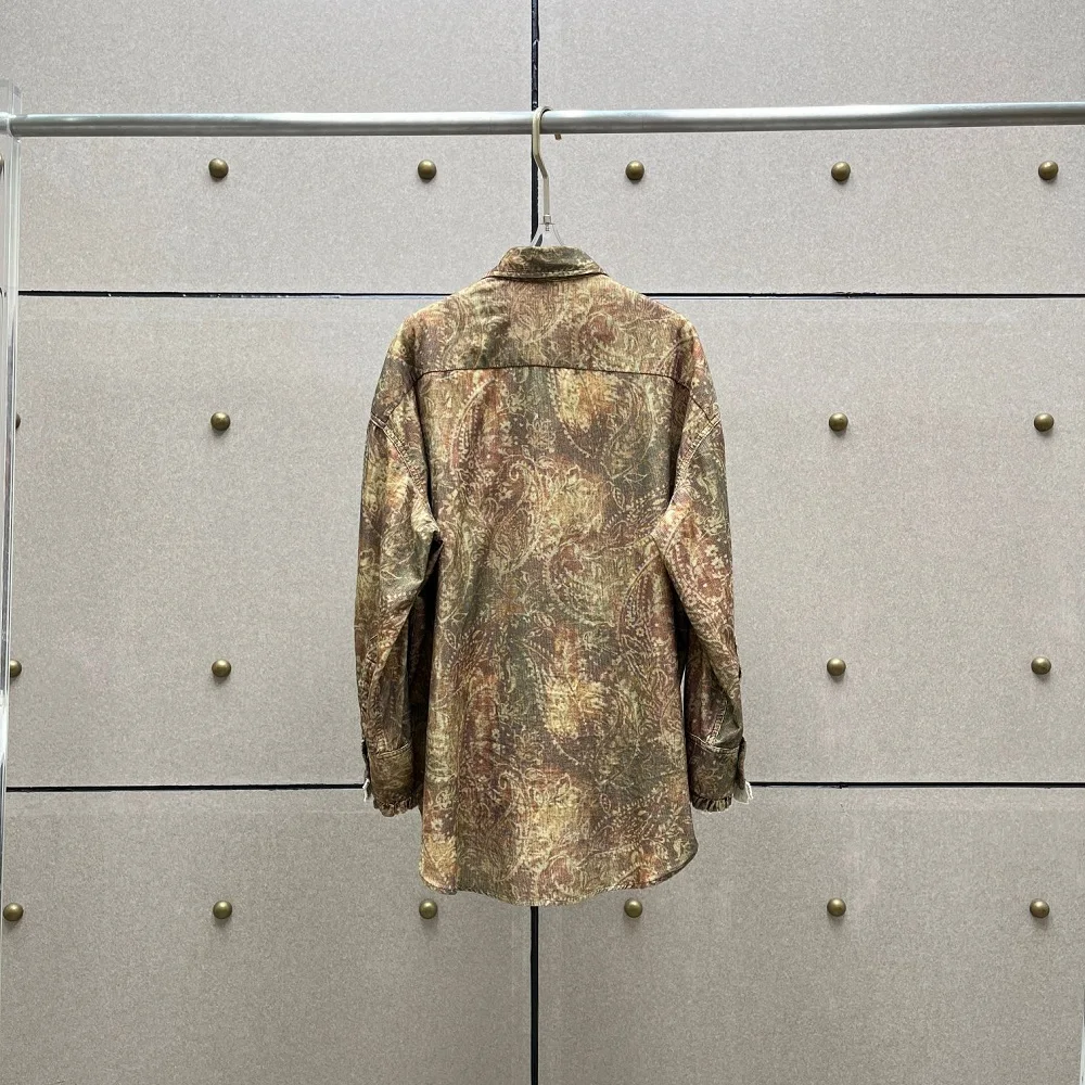 2024 женская модная рубашка шелковая с 3D принтом и рюшами свободный повседневный