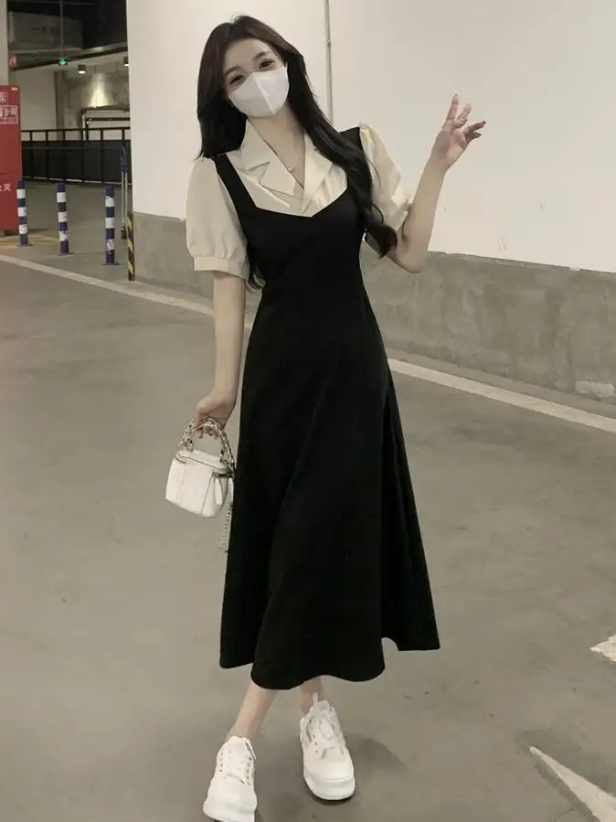 Женское летнее платье-трапеция большого размера с коротким рукавом и поясом