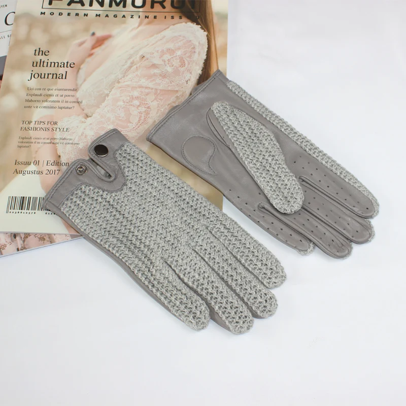 Женские перчатки из овечьей кожи модные тонкие митенки без подкладки для